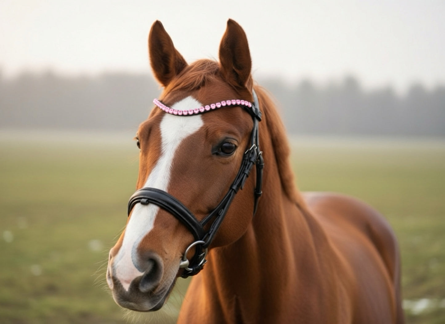 Glitzer Stirnriemen - Schnellverschluss - schwarzes Leder