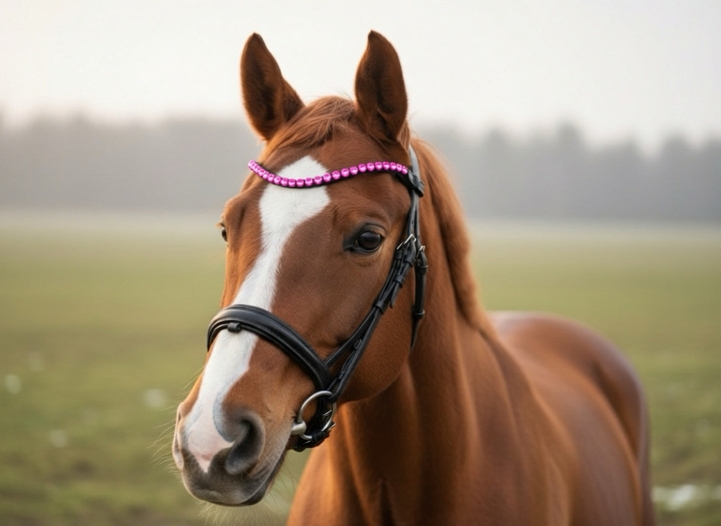Glitzer Stirnriemen - Schnellverschluss - schwarzes Leder